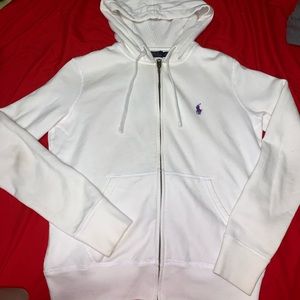 White Polo Hoodie with purple horse